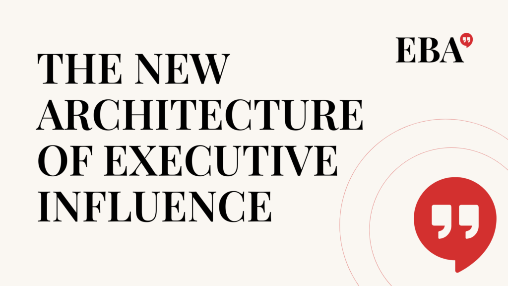 A modern, stylized blueprint showing connecting lines and nodes, titled "The New Architecture of Executive Influence."